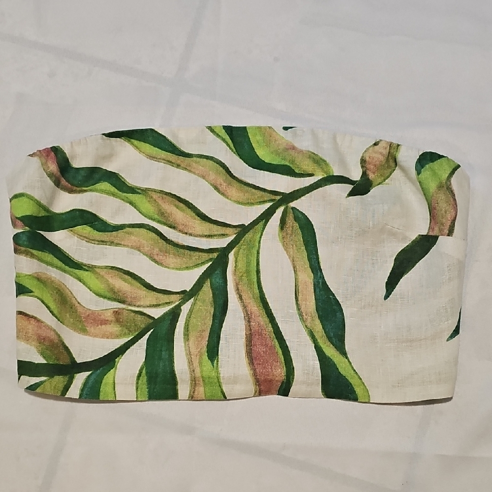 Bandeau Strapless Crop Top with a Tropical Fern Print